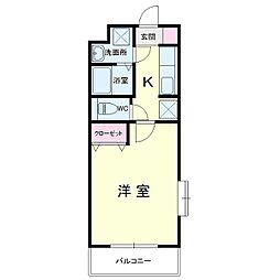カウベル1 1Kの間取図画像
