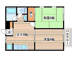 エクセレント南吉成　壱番館 2階2DKの間取り