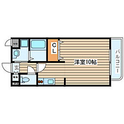 レーベンス柏木 1階ワンルームの間取り
