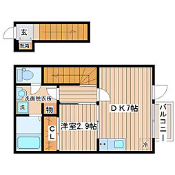 ラスティーズ榴岡公園 2階1DKの間取り