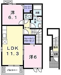 サニーレジデンスB 2LDKの間取図画像