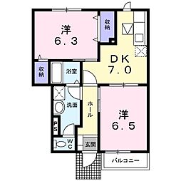 スカイフィールドβ 2DKの間取図画像