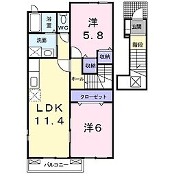 パノラマ 2階2LDKの間取り