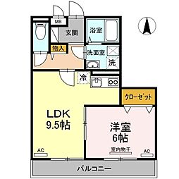 ビレッジ北久保　C棟 2階1LDKの間取り