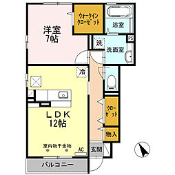 サンハイム青葉　C棟 1階1LDKの間取り