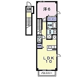 グリーンヒルうぐいすB 1LDKの間取図画像