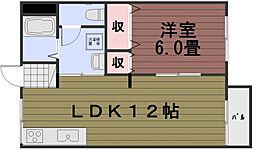 レークサイドハイツB 1LDKの間取図画像