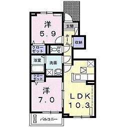 サンライズB 2LDKの間取図画像