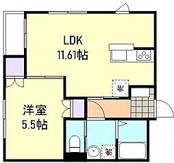エレガントリオマル 1LDKの間取図画像