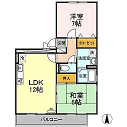 Ｌ’Ｕｎｔｉｅｕｎｅ（アンティエーヌ）　Ａ 2階2LDKの間取り