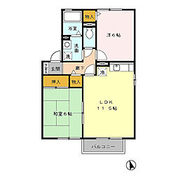 クレセントヴィラ日置江 2LDKの間取図画像