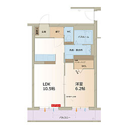 ARATA壱番館 1LDKの間取図画像