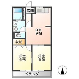 レジデンスモリタB 2DKの間取図画像