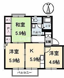 ニューヒルズ　Ｂ棟 2階3Kの間取り