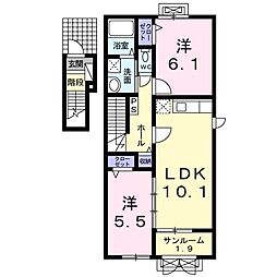 カーサデルソルA 2LDKの間取図画像