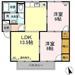 スティブル　A棟 2階2LDKの間取り