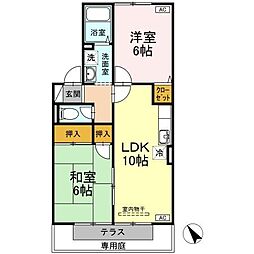 グランドール三柳II 1階2LDKの間取り