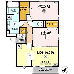 ハイライズ 3階2LDKの間取り