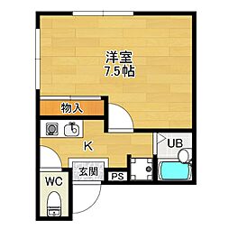 リバーウエスト21 1階1Kの間取り