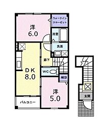 ライツ　ドミールＢ 2階2DKの間取り