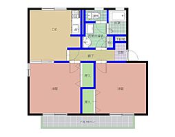 スールソレアードA棟 2DKの間取図画像
