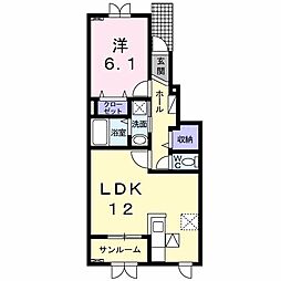 パラダリアC 1LDKの間取図画像