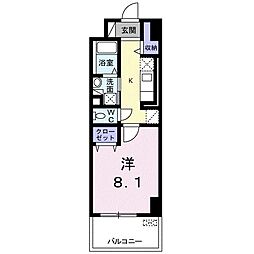 ブライトガーデン 6階1Kの間取り