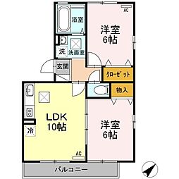 リビングタウン山大通り　B棟 1階2LDKの間取り