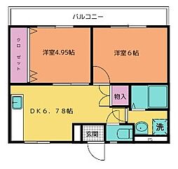 岩出サンエープラザ 2DKの間取図画像