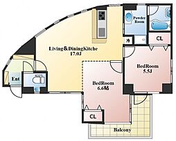 カーサスタチオーネ 2階2LDKの間取り