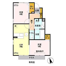 JR信越本線 群馬八幡駅 徒歩7分の賃貸アパート 1階2DKの間取り