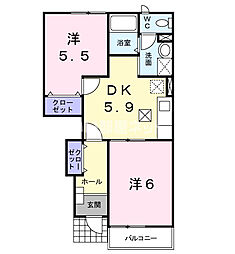 コンフォール湖北 2DKの間取図画像