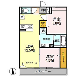 オリヴィエ 2LDKの間取図画像