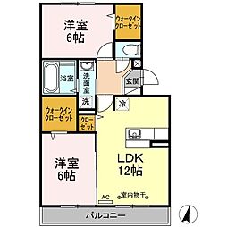 コモド伊勢崎II 2階2LDKの間取り