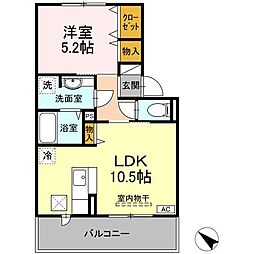 セジュール上ノ山2 1LDKの間取図画像