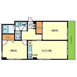 パレ上新庄 2DKの間取図画像