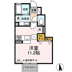 ドゥ・ヴィラージュ吉田 1階ワンルームの間取り