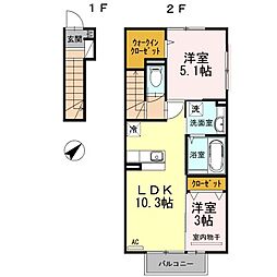 クラポンテM2 2LDKの間取図画像