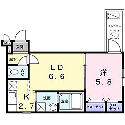 フジパレス堺大浜中町2番館 1LDKの間取図画像