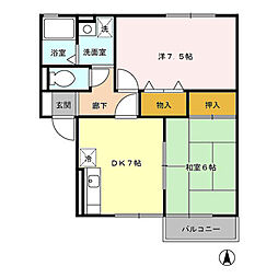 ヴィステリアA 2DKの間取図画像