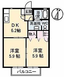 カムフォートヒルズA 2DKの間取図画像