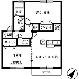 パークハイム　B棟 1階2LDKの間取り
