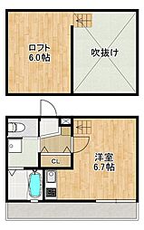 MODERN　西山Ａ 1階ワンルームの間取り