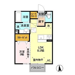 サンセール　Ｄ 1階1LDKの間取り