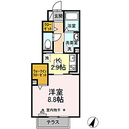 アルカンシエル　B棟 1階1Kの間取り