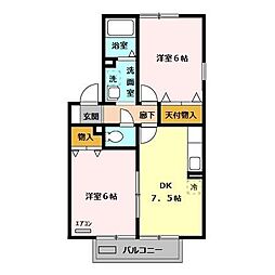 エンゼルコーポ森 2DKの間取図画像