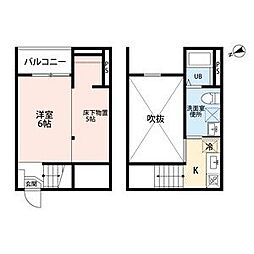 トータス鶴里(トータスツルサト) 2階ワンルームの間取り
