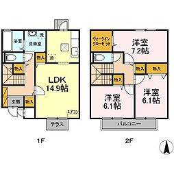 マノワール　A 1階3LDKの間取り
