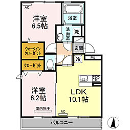 アーブルヒルズ 2階2LDKの間取り