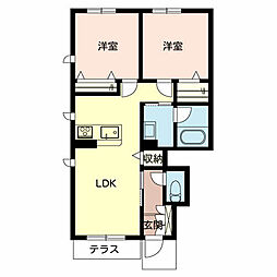カーサグラスシュデステA棟 2LDKの間取図画像
